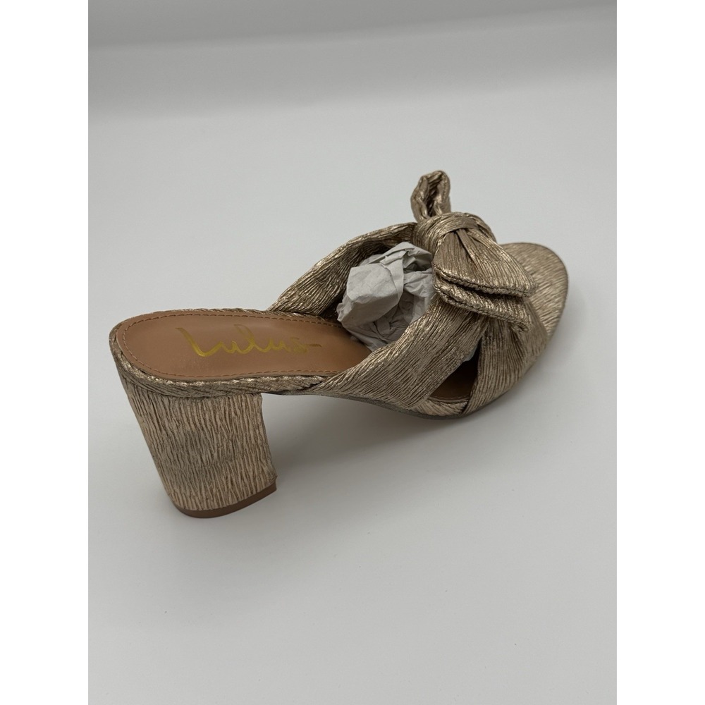 Lulus Dorothea gold knotted high heel sandals pleated metallic fabric Size 6.5 - Picture 2 of 3
